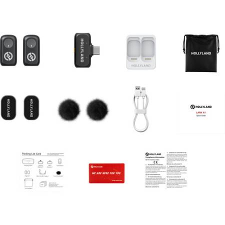 Hollyland LARK A1 mini Duo (USB-C) - zawartość zestawu, bezprzewodowy system audio